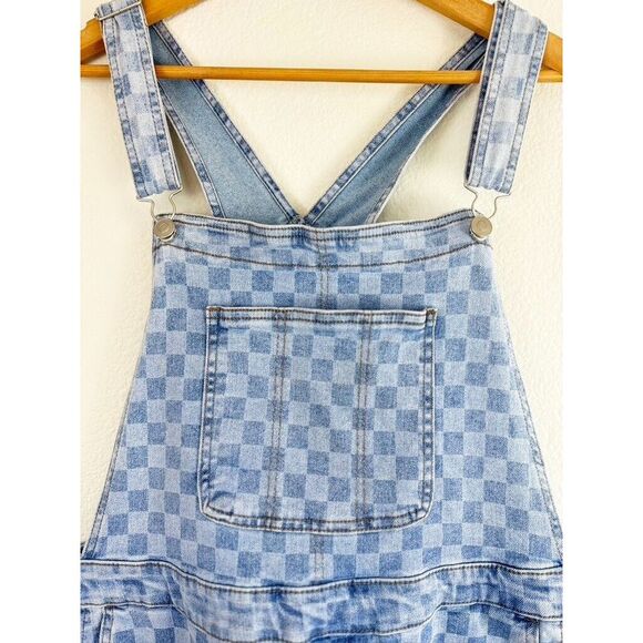 NO BOUNDARIES Denim Boyfriend Overalls Checkered Blue Juniors XL (15-17) - Picture 5 of 10
